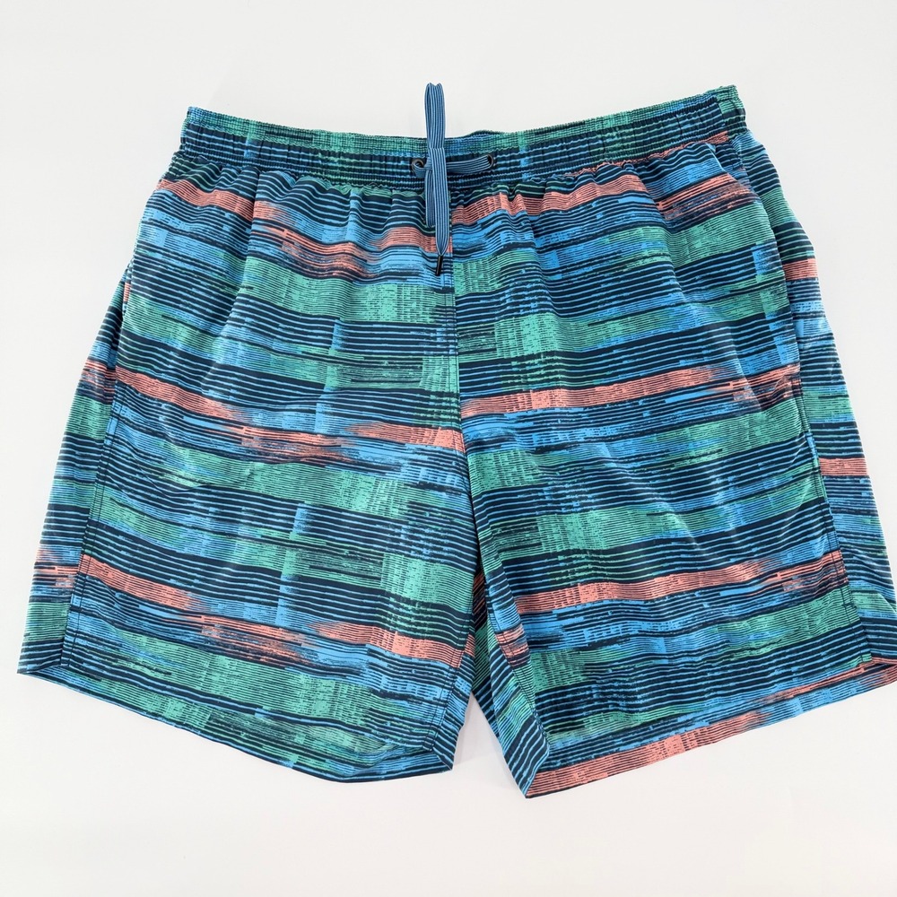SAXX CANNONBALL 2N1 SWIM SHORTS Blue Green Abstract Stripe BallPark Pouch XL